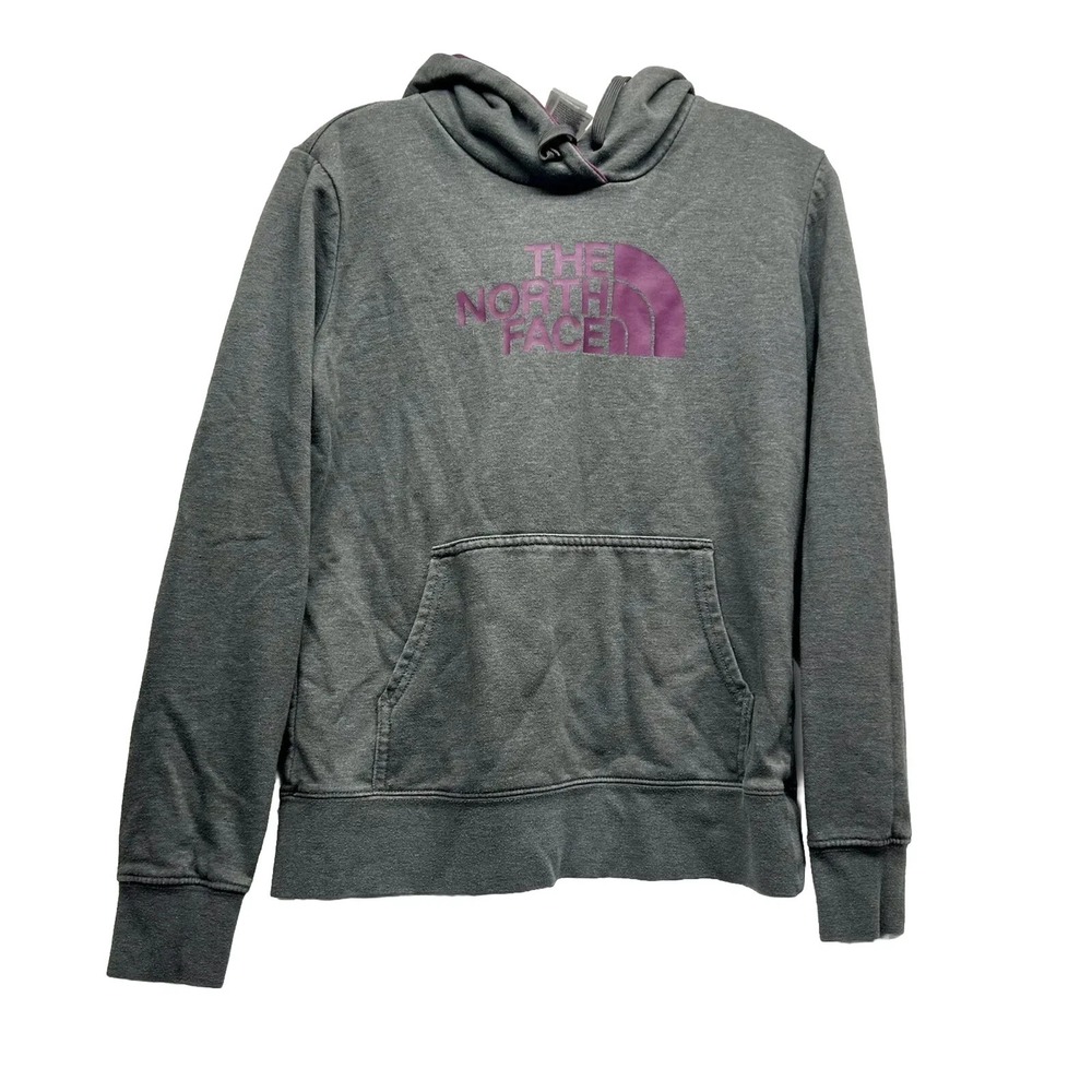 The North Face Women's Medium Grey Purple Cotton Blend Hoodie Pullover (H2)